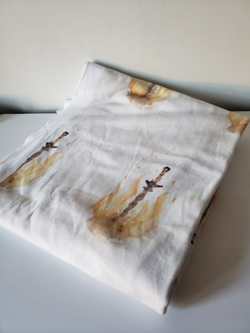 Polartec Printed Fleece Dark Souls Inspired Bonfire Watercolor 2 Yards